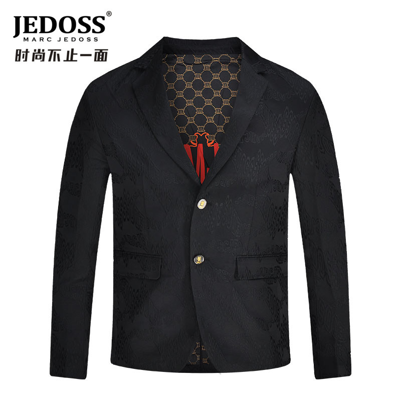 JEDOSS/爵迪斯男装秋冬专柜款字母暗纹提花时尚单西黑色修身X165