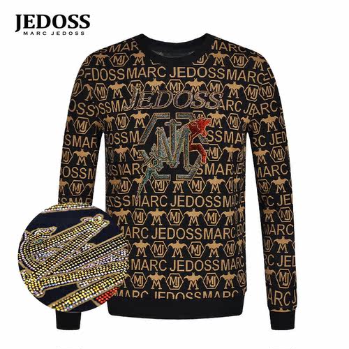 JEDOSS/爵迪斯男装秋冬专柜新款满印花猎豹修身无帽卫衣B0418