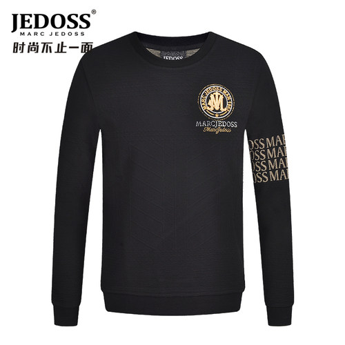 JEDOSS/爵迪斯男装秋冬专柜logo字母提花厚款针织衫暗纹压印