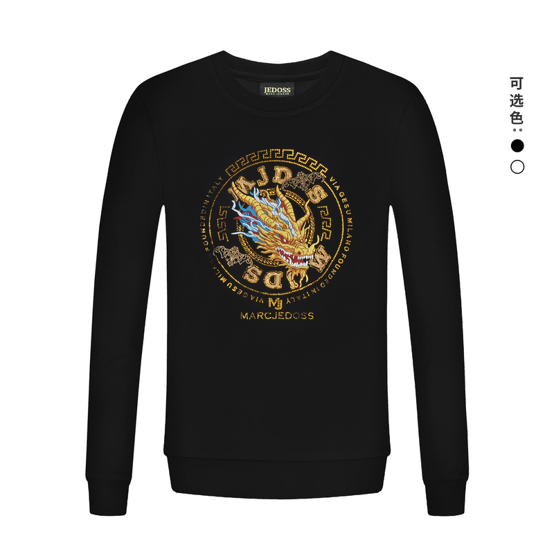 JEDOSS/爵迪斯男装2025初秋新款金线霸气龙头刺绣圆领套头卫衣037