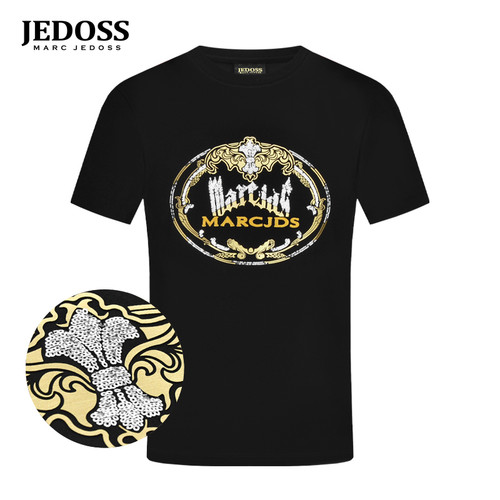 JEDOSS/爵迪斯男装初春新款立体烫金珠片绣修身短袖T恤MG113