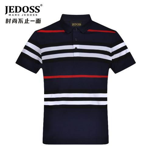 JEDOSS/爵迪斯男装夏季新款横条纹深蓝短袖polo衫修身休闲0174