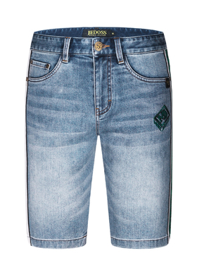 JEDOSS/爵迪斯男装夏季专柜新款字母刺绣织带牛仔中裤BC140