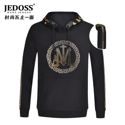 JEDOSS/爵迪斯男装秋冬专柜款logo烫钻连帽卫衣织带字母印花0257