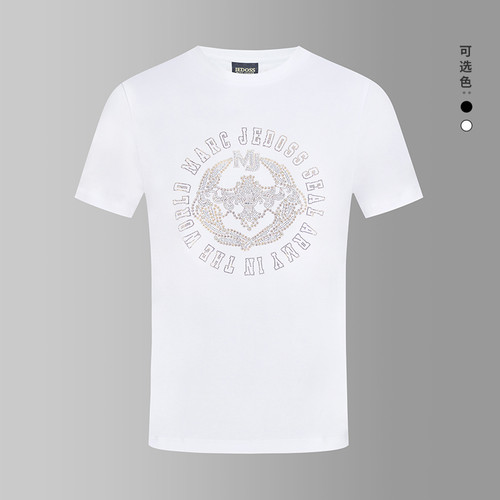 JEDOSS/爵迪斯男装2026春夏新款炫彩LOGO烫钻时尚短袖T恤潮HM572F