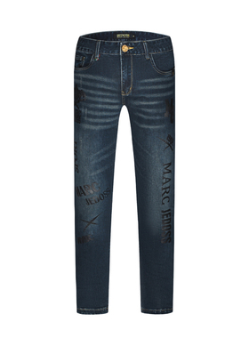 JEDOSS/爵迪斯男装秋冬新款简易字母印花蓝色牛仔裤长裤842SX