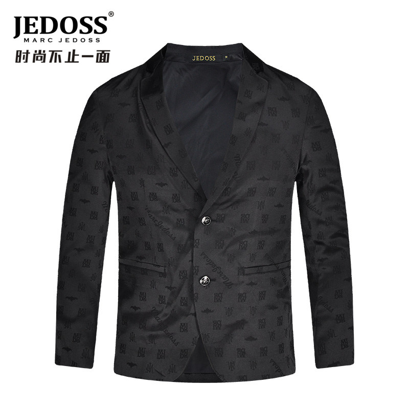 JEDOSS/爵迪斯男装新款压花工艺亮光黑色薄款休闲单西便西187