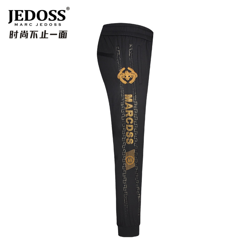 JEDOSS/爵迪斯男装夏季上新新款logo字母刺绣烫钻针织休闲裤1948