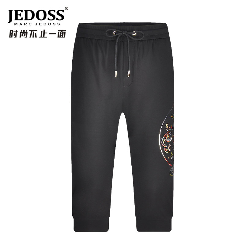 JEDOSS/爵迪斯男装夏季上新款印花烫钻针织休闲裤7分休闲裤薄106