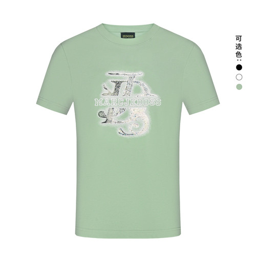 JEDOSS/爵迪斯男装2025春季新款字母光晕珠片刺绣短袖T恤潮BZ132