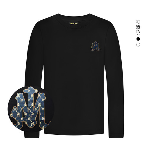 JEDOSS/爵迪斯男装秋冬新款字母刺绣胶印时尚长袖T恤BS044