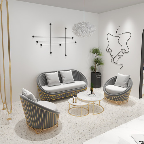 网红接待室套装美甲店休闲沙发