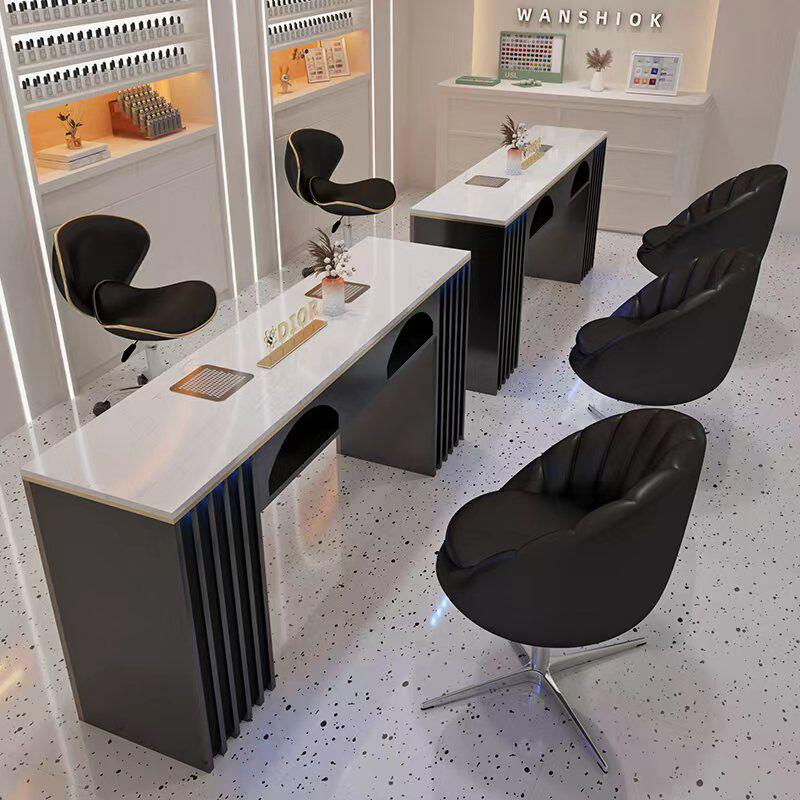 中闽芸尚高端奶油风美甲桌椅套装大理石桌面自带吸尘器插座修甲台