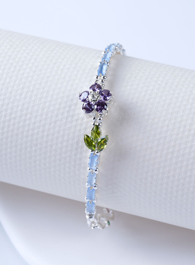 阅微雅记海蓝宝色猫眼手链紫色小花设计师手串手链