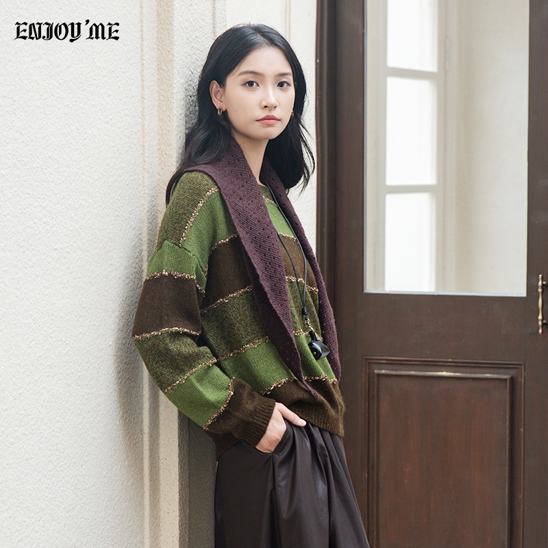 ENJOYME商场同款拼接针织毛衣