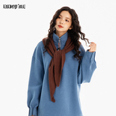 ENJOY商场同极简风蓝色连帽卫衣女冬季 宽松百搭披肩撞色拉链上衣