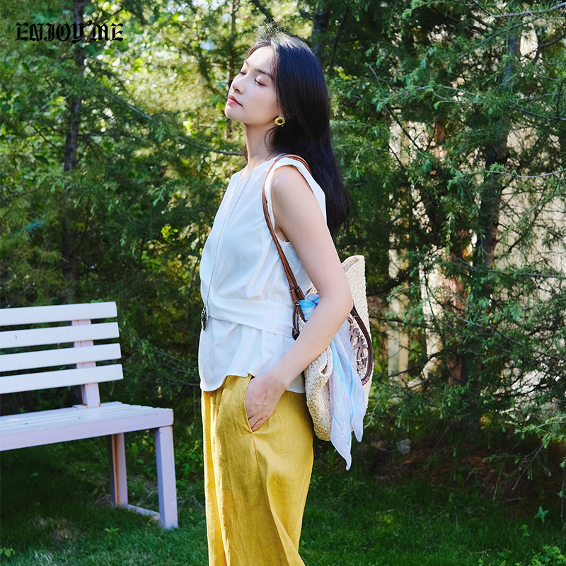 ENJOYME法式白色扭结无袖背心
