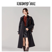 新款 风衣外套女2024秋季 小个子翻领黑色大衣 大码 ENJOYME简约时尚