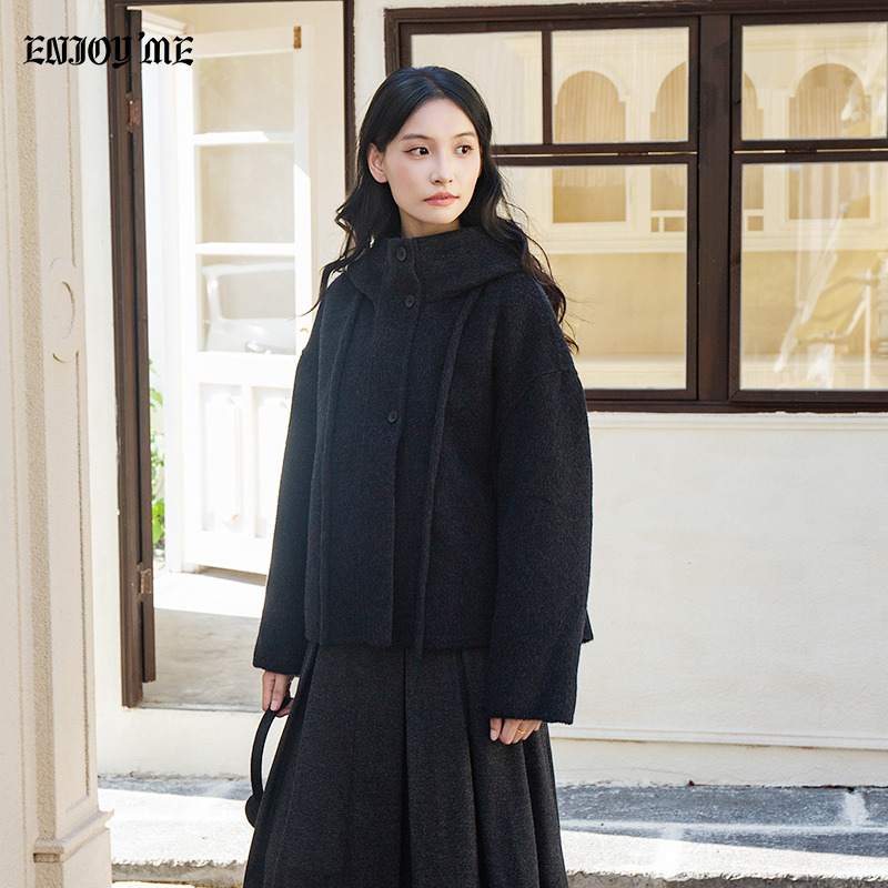 ENJOYME连帽耳机毛呢外套