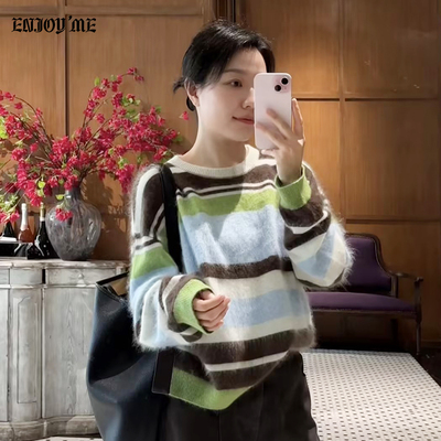 ENJOYME商场同款慵懒风条纹毛衣