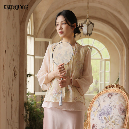 ENJOYME新中式纯色七分袖T恤女