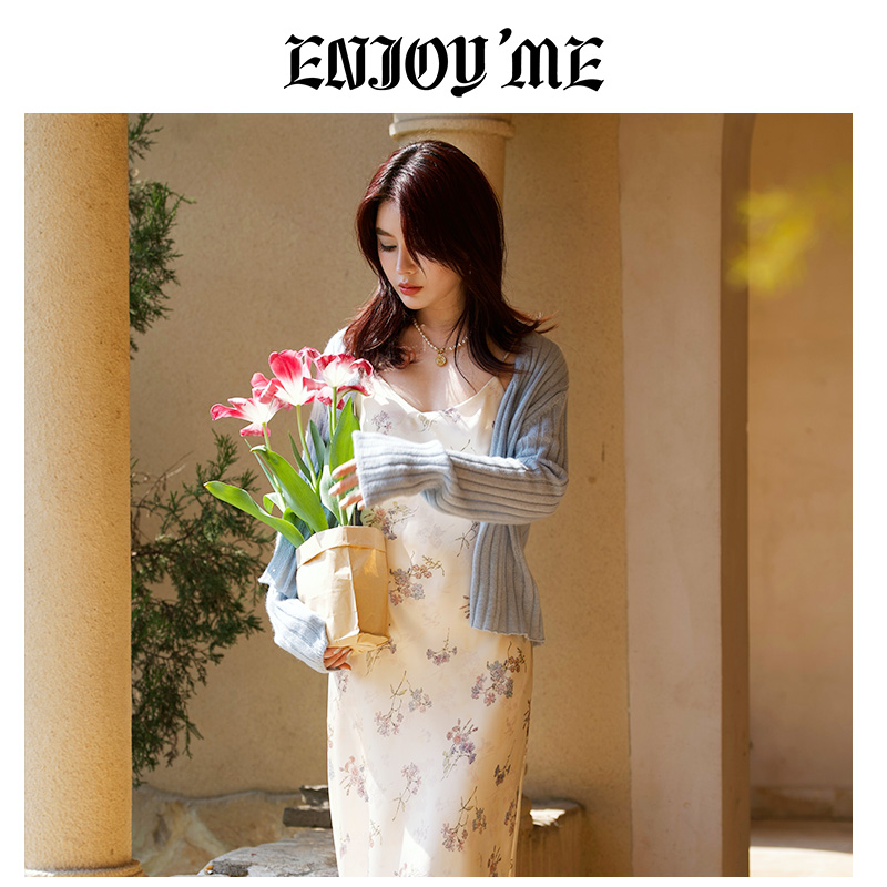 ENJOYME法式复古碎花吊带连衣裙