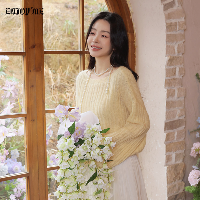 ENJOYME商场同款糖果色圆领镂空针织衫女2026年春季减龄毛衣上衣