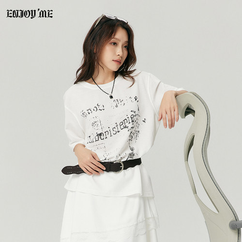 ENJOYME韩版字母印花短袖T恤
