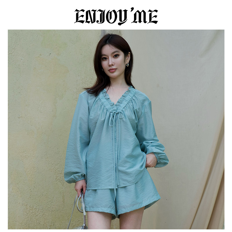 ENJOYME商场同款木耳边抽绳套装