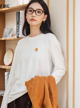 ENJOYME商场同款南瓜刺绣长袖T恤女2025秋冬圆领套头上衣ER-88602