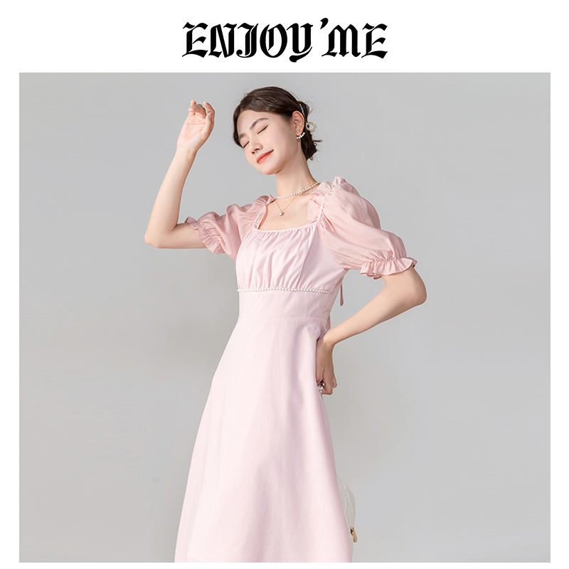 ENJOYME纯色高腰夏季连衣裙女