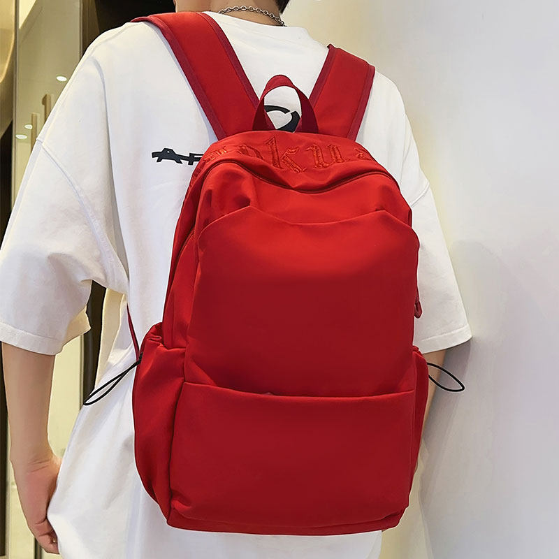 书包女初中生高中生大容量红色双肩包男韩版百搭简约旅行电脑背包