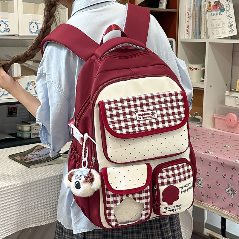 高颜值可爱少女格子痛包学生书包