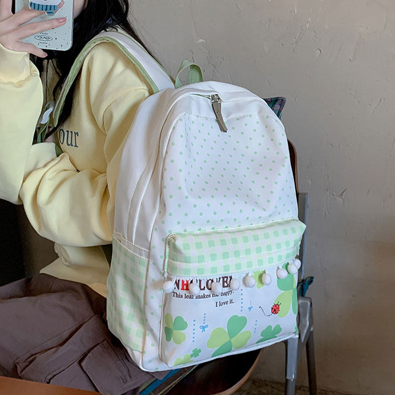 果味少女新款可爱四叶草清新书包