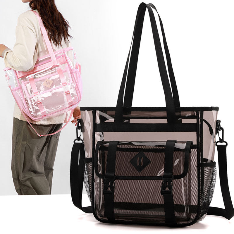 透明果冻PVC斜挎包女大容量个性防水手提单肩托特包男健身旅行包