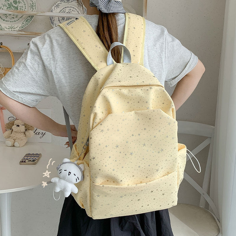 韩系ins书包女初中生电脑包小众简约背包小学生高颜值星星双肩包