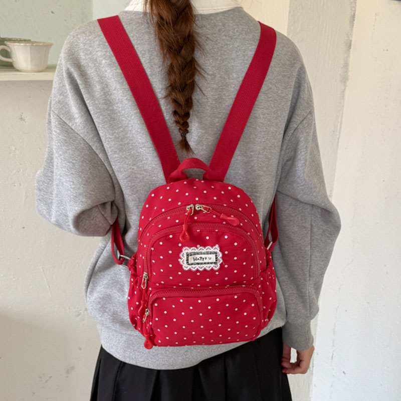韩系波点红色双肩包女甜美学院风可爱小背包小众轻便通勤学生书包