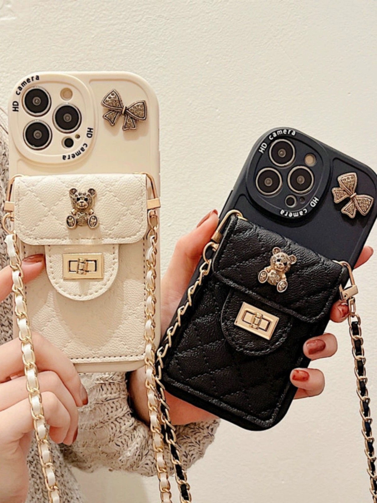 蝴蝶结小熊卡包适用vivos16手机壳s12卡通少女s10小香风s15可背肩带z3