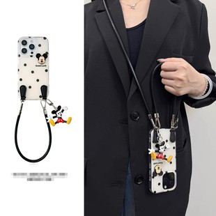 8黑波点N7 6se 适用华为nova13手机壳12 3米奇挂件A20麦芒30可拎皮绳pro可背斜挎2s小众高级新