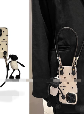 适用vivoy300手机壳y200y100黑波点z1y35y36y37小羊挂件y52s/y53s/y55t2可拎皮绳y78y76s可背斜挎y93y77新nex