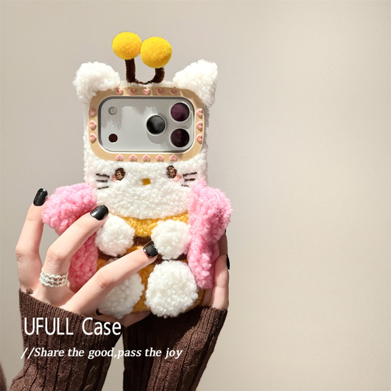 适用opporeno15/14/13手机壳Reno12/11/10/9/8/7毛绒茸kt蜜蜂3/6pro秋冬5k高级4se网红超火Ace2卡通renoace新