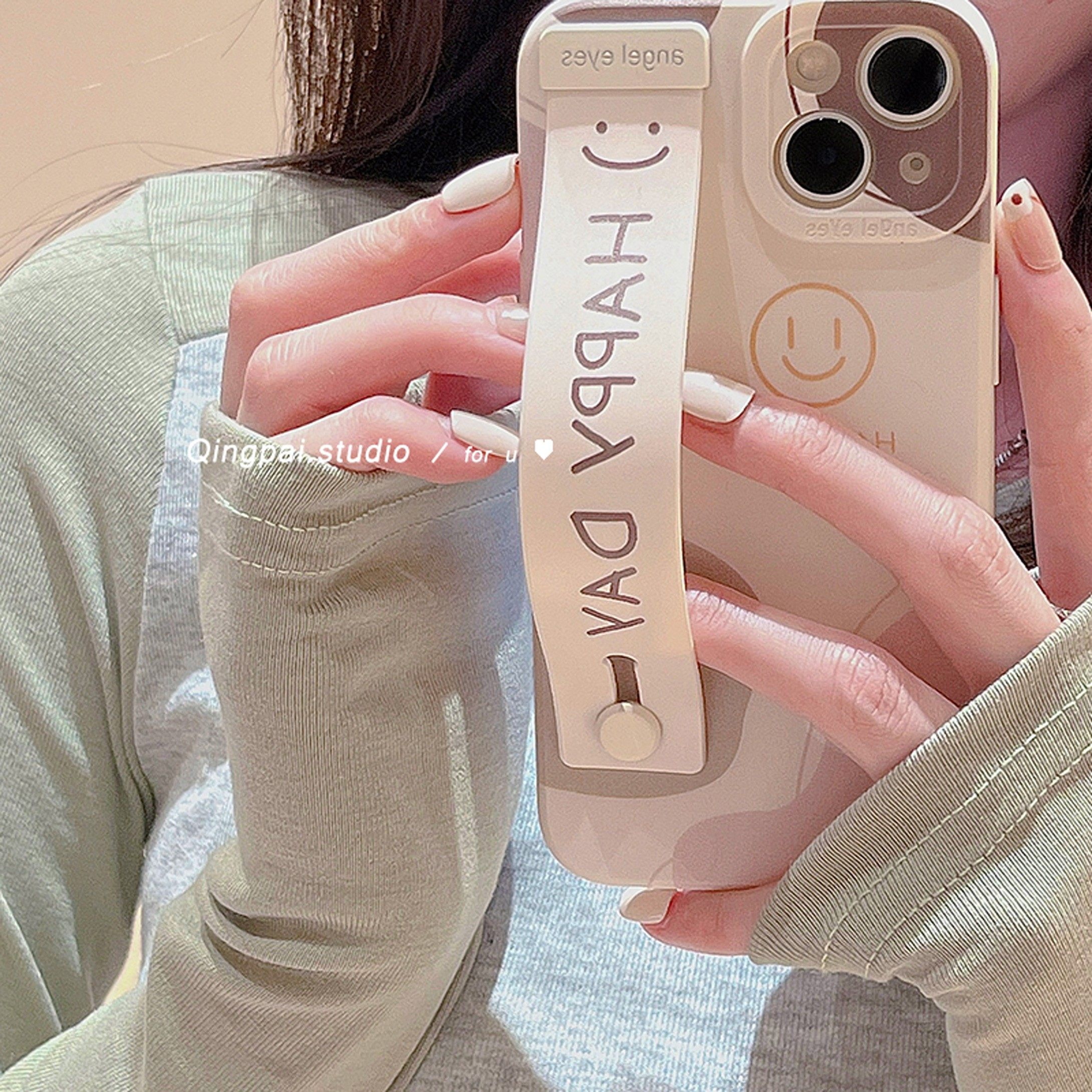 韩系笑脸字母适用opporeno8手机壳reno7创意腕带reon5k新潮rone6p小众