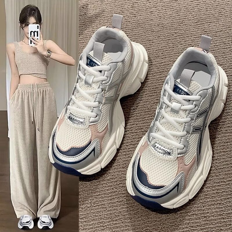 银色厚底老爹鞋女2025新款夏季复古日常透气运动增高小个子休闲鞋,女鞋,时尚休闲鞋,淘宝优惠券,粉丝福利购,淘宝优惠卷