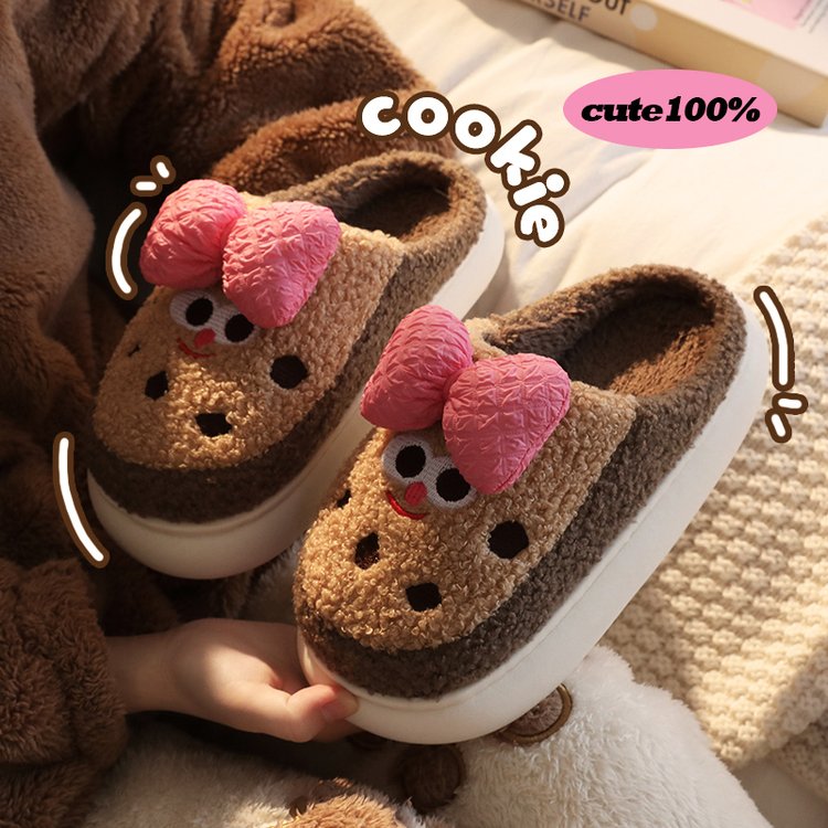 2025冬季新款包头拖女鞋中跟棕色蝴蝶结防滑居家室内保暖加绒棉拖