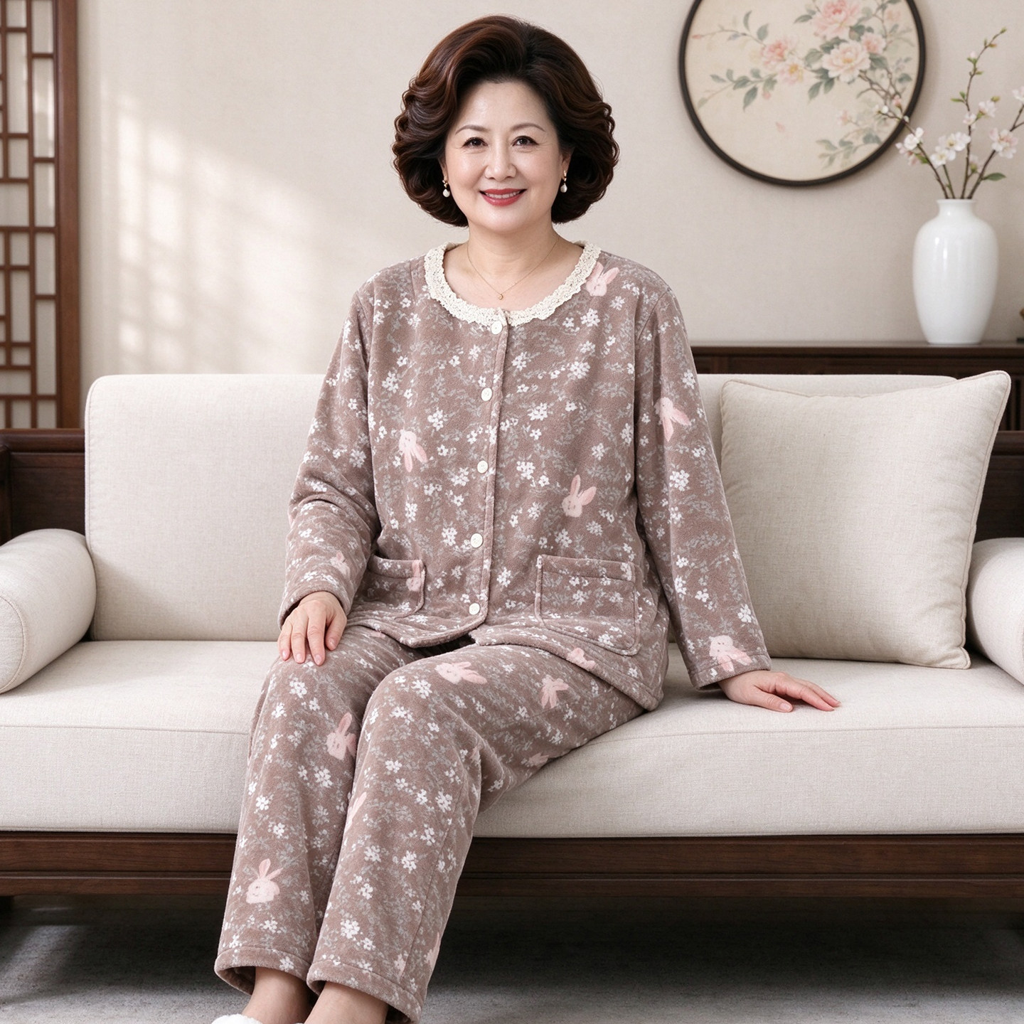 秋冬款珊瑚绒睡衣大码200斤女中年妈妈保暖宽松家居服中老年冬天