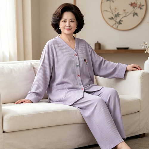 哲境女纯棉200斤春秋款睡衣大码