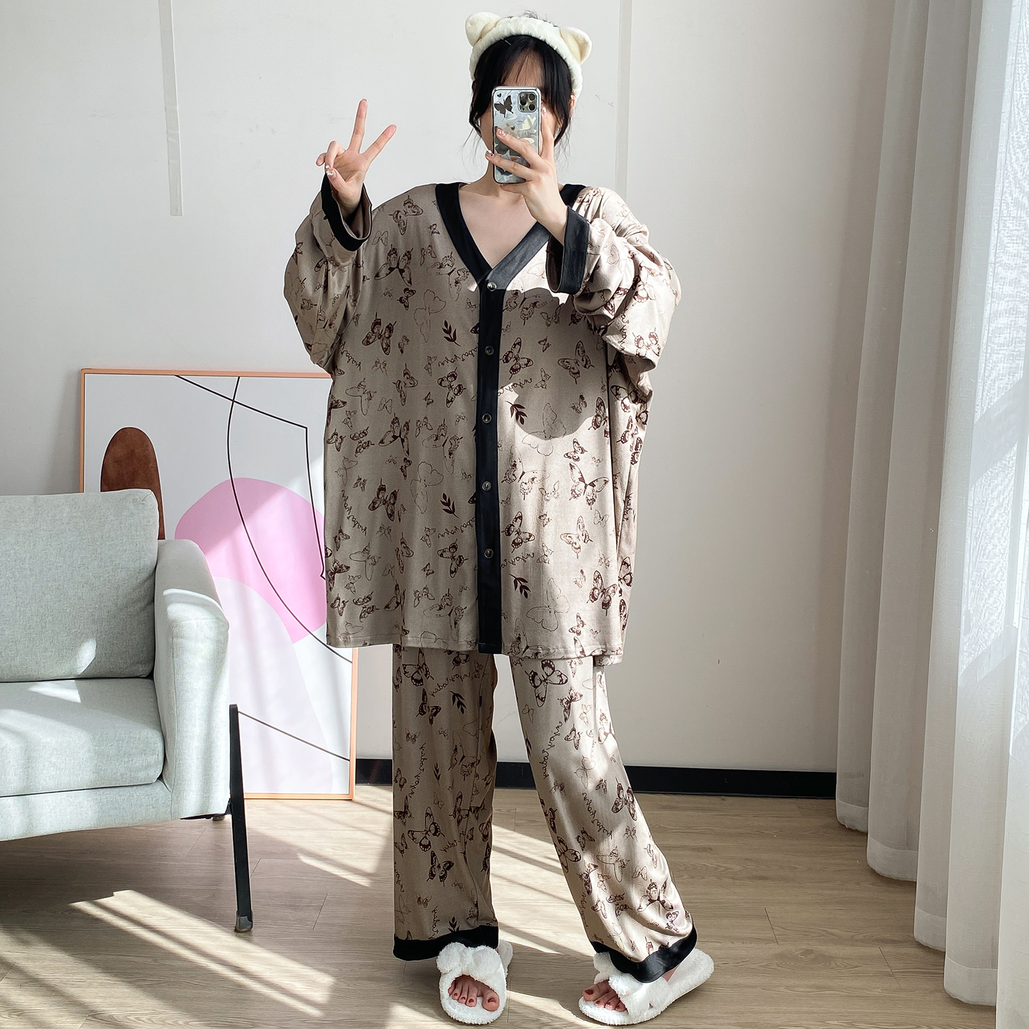 大码女装妈妈加肥加大睡衣200斤胖mm秋冬薄款珊瑚绒德绒家居服女