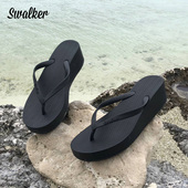 swalker坡跟厚底人字拖女外穿夏高跟夹脚休闲拖鞋 度假沙滩松糕