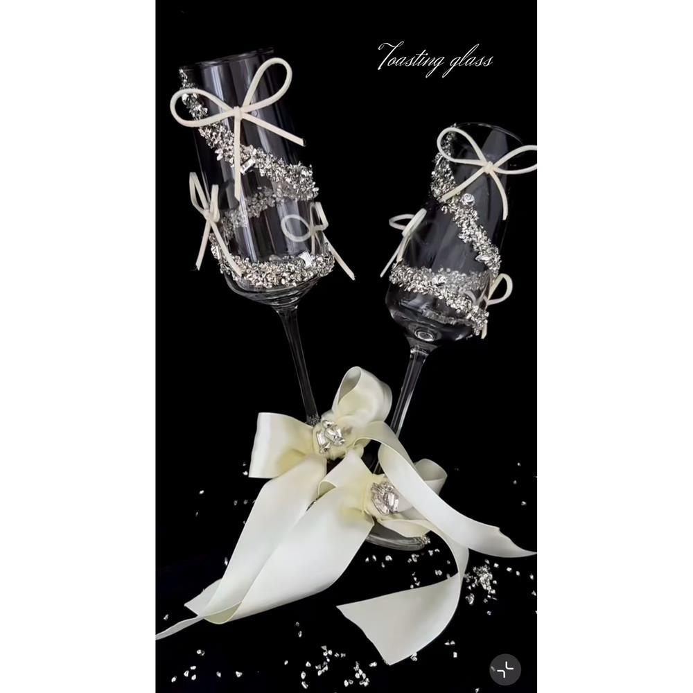 酒杯高脚杯手工敬酒杯diy材料包结婚一对订婚新婚礼物香槟杯子