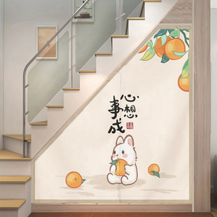 中式楼梯下遮挡帘斜角侧面楼梯间遮丑帘定制三角帘防尘门帘隔断帘